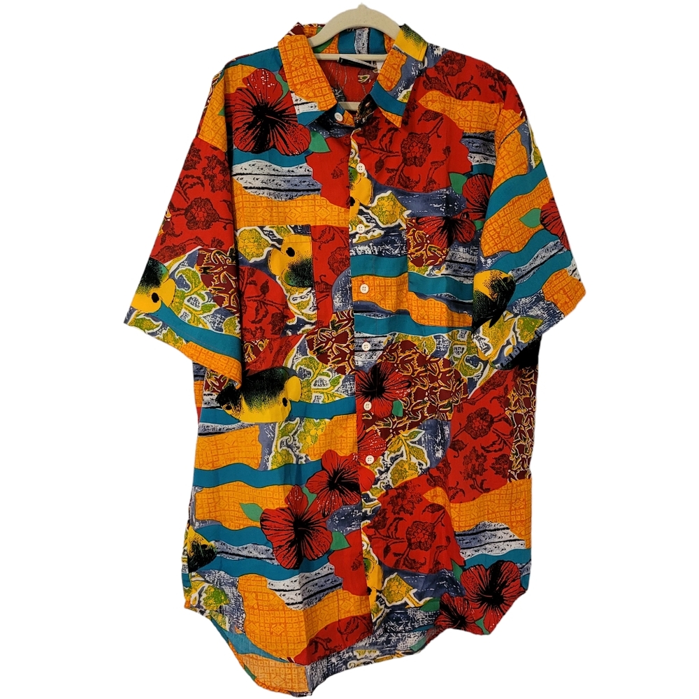 Island Life by Catalina Hawaiian Tropical Cotton Button Down Shirt Size XL